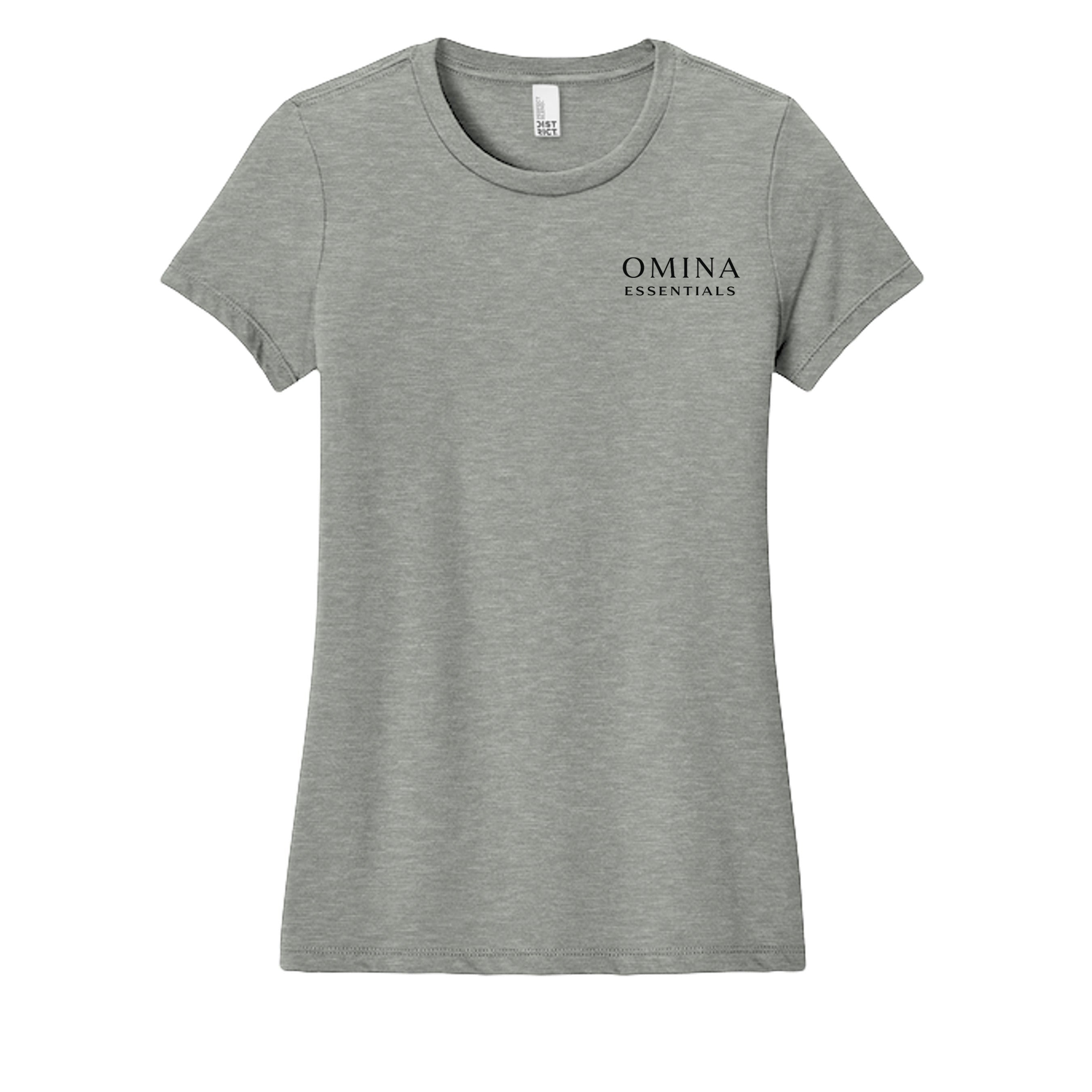 Omina grey soft cotton blend women's t-shirt with minimalist logo on chest. Modern fit.