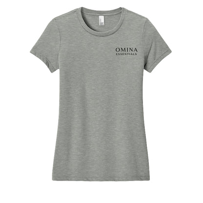 Omina grey soft cotton blend women's t-shirt with minimalist logo on chest. Modern fit.