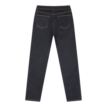 OMINA Essentials Women’s dark wash high-rise skinny jeans made from soft stretch denim.